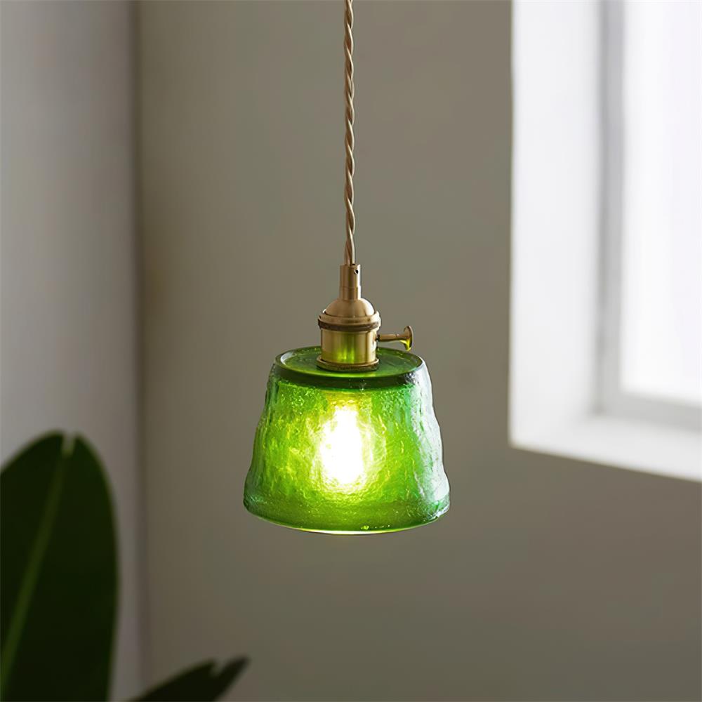 Textured Shade Brass Glass Pendant Lamp